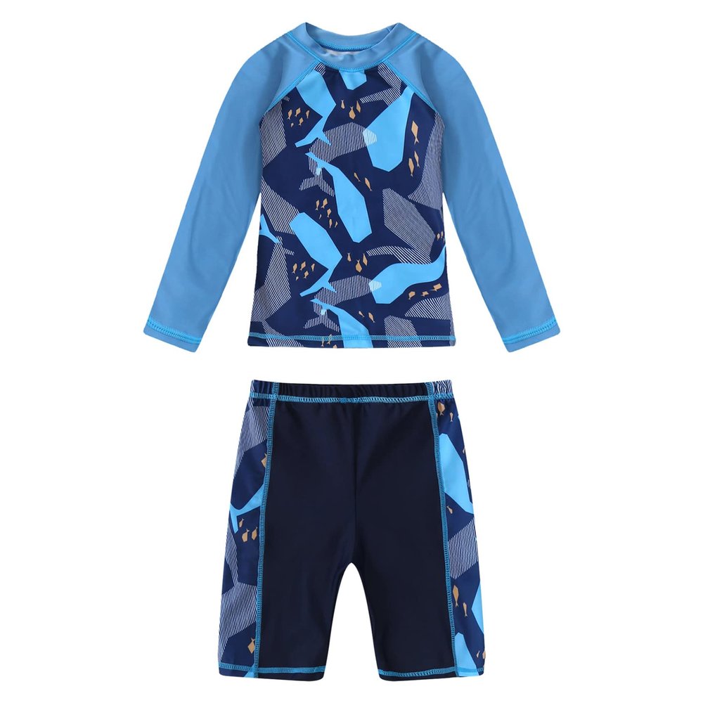 Yihuimin Boys 2 Pieces Shark Swimsuit Long Sleeve Rashguard Shirt with Boardshorts Navy Blue Shark 5-6 Years
