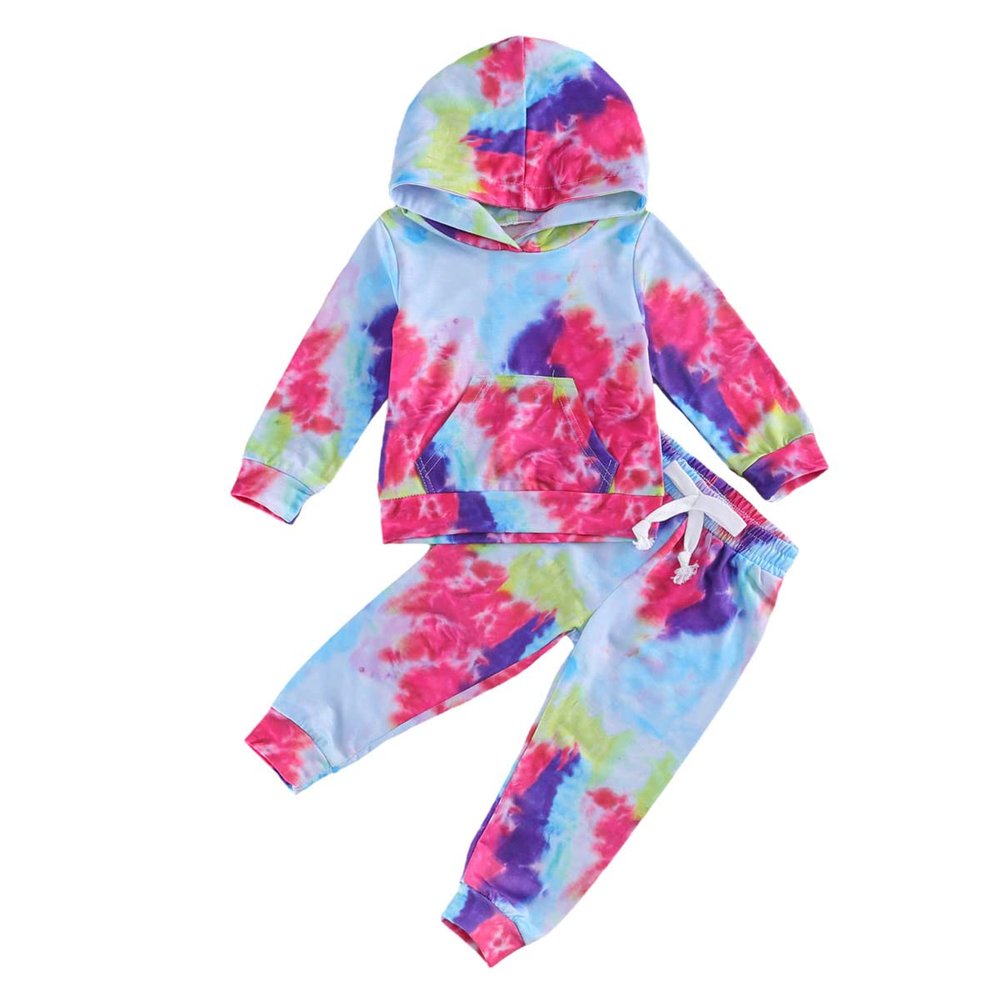 1-6T Toddler Baby Boy Girl Ribbed Tie Dye Hoodie Pullover T-Shirt Tops+Long Pants Outfit Set Girls Fall Winter Clothes (Rose Blue Baby outifts, 5T-6T)