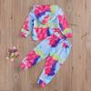 1-6T Toddler Baby Boy Girl Ribbed Tie Dye Hoodie Pullover T-Shirt Tops+Long Pants Outfit Set Girls Fall Winter Clothes (Rose Blue Baby outifts, 5T-6T) view 2