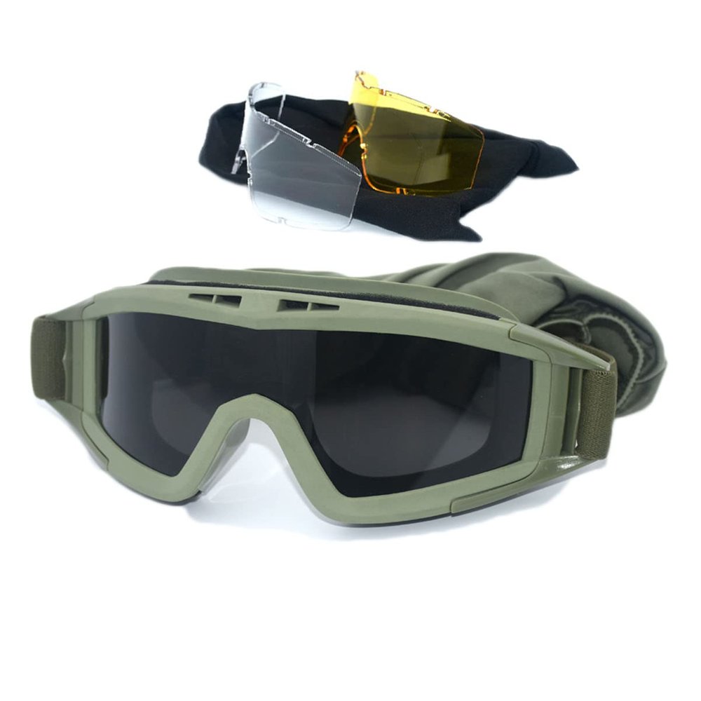 HARGLESMAN Airsoft Goggles Tactical Safety Goggles Anti Fog Glasses with Interchangeable Lenses Hunting Cycling Paintball (Army Green)