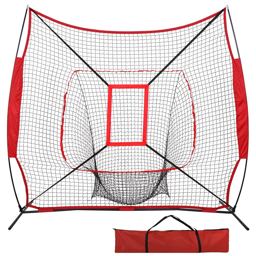 F2C 7'x7' Baseball and Softball Practice Net Portable Hitting Pitching Net with Strike Zone Target, Bow Frame and Carry Bag, Baseball Equipment Great for All Skill Levels