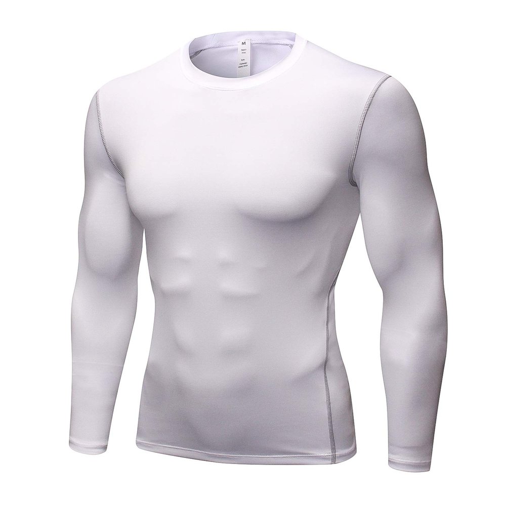 Men's Compression Long Sleeve Shirts, Cool Dry Sport Workout Underwear Shirt Athletic Baselayer Running Gym Tops White