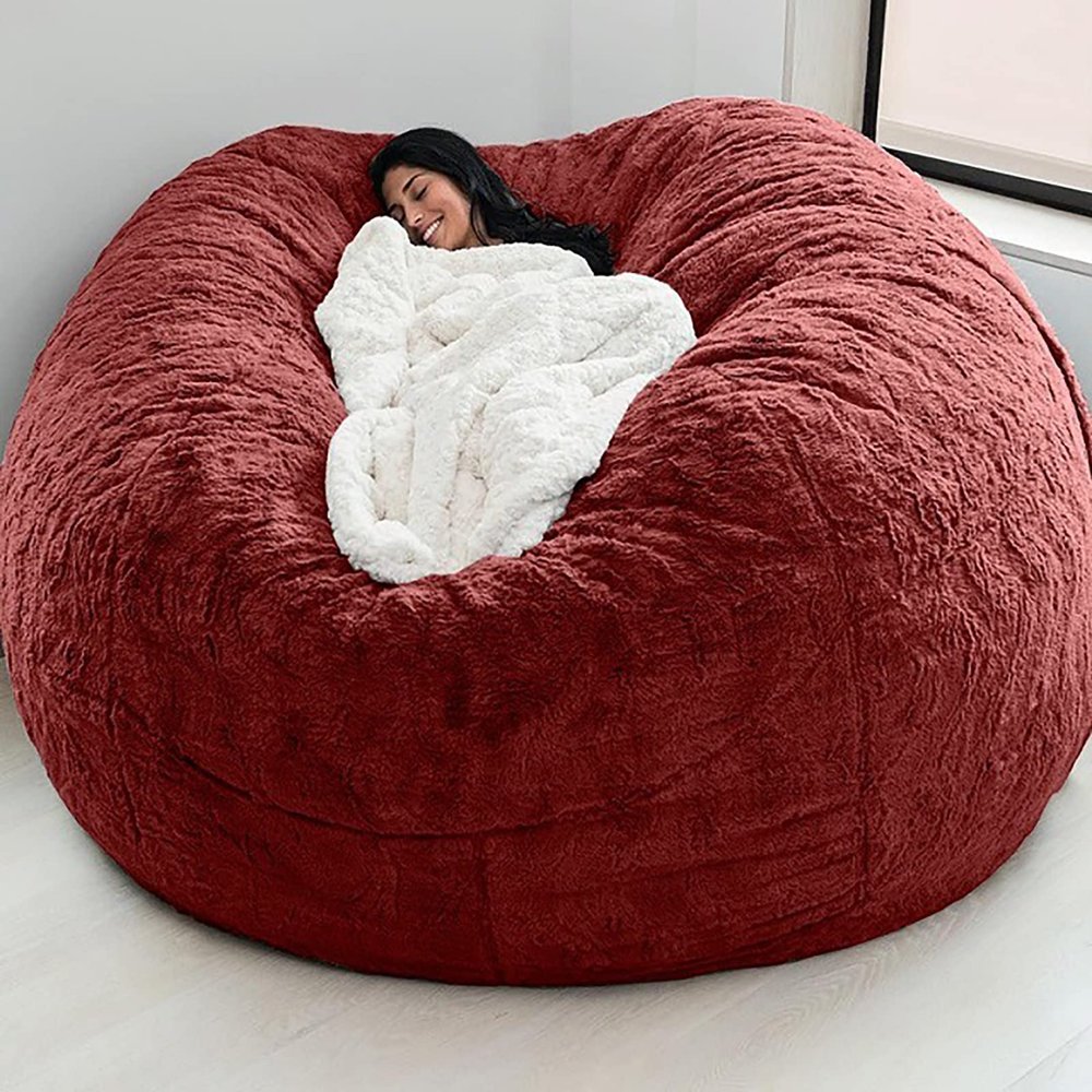 QAIOXINGXING Bean Bag Chair Cover, Without Filling Giant Breathable and Comfortable for Adult Living Room Furniture Big Round Soft Fluffy Faux Fur BeanBag Lazy Sofa 5FT/54x26 inch