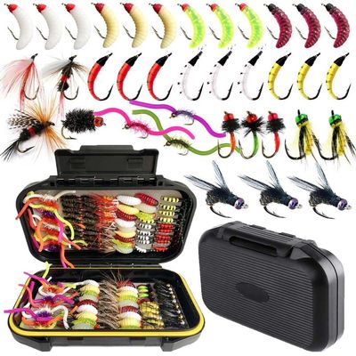 Qievcrme Fly Fishing Flies Kit Trout Steelhead Salmon Bass Flies Assortment 32pcs-148pcs Include Dry Wet Flies Nymphs Streamers Maggot(137Pcs/Kit-16 Mixed Styles)