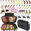 Qievcrme Fly Fishing Flies Kit Trout Steelhead Salmon Bass Flies Assortment 32pcs-148pcs Include Dry Wet Flies Nymphs Streamers Maggot(137Pcs/Kit-16 Mixed Styles) view 1