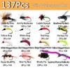 Qievcrme Fly Fishing Flies Kit Trout Steelhead Salmon Bass Flies Assortment 32pcs-148pcs Include Dry Wet Flies Nymphs Streamers Maggot(137Pcs/Kit-16 Mixed Styles) view 2