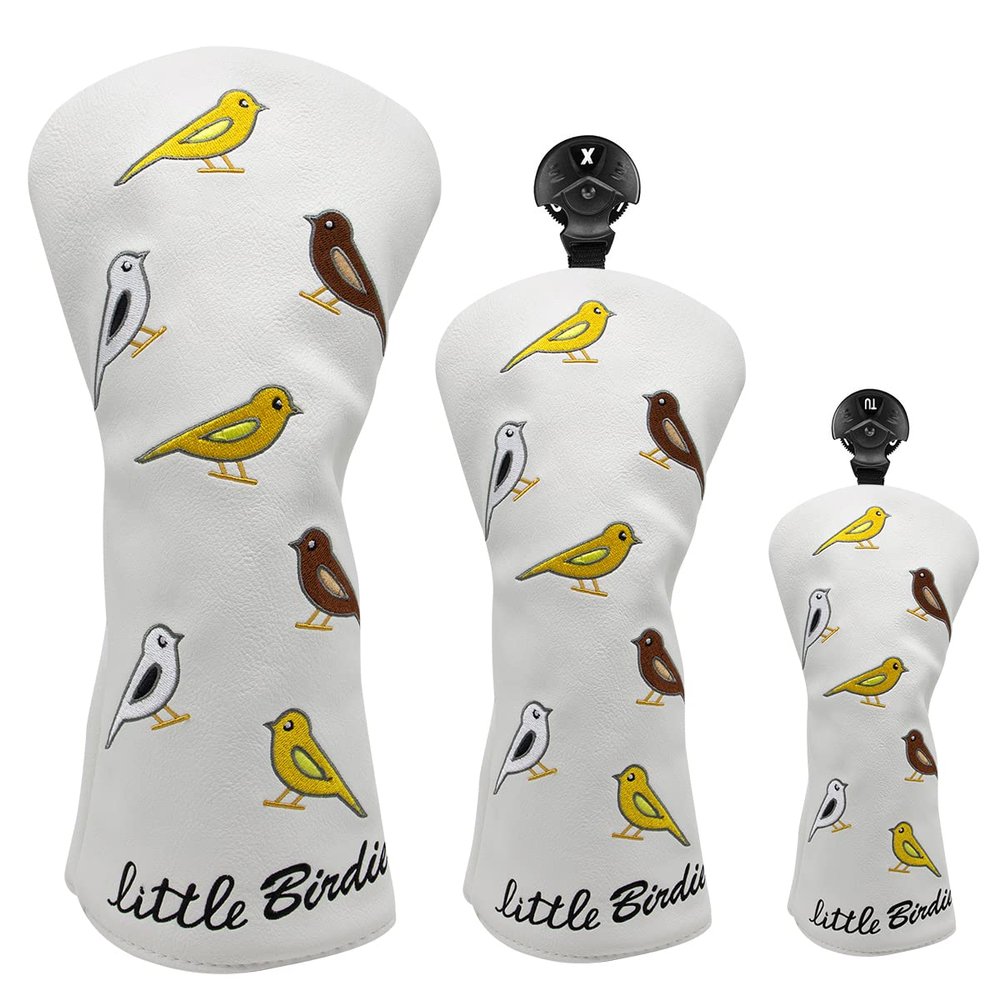 Golf Club Headcover Golf Birdie Birds Driver Fairway Wood Hybrid Wood Head Cover Mallet Blade Putter Cover 3pcs 1pc for Golf Wood Club Head, White