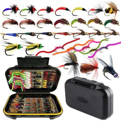 Qievcrme Fly Fishing Flies Kit Trout Steelhead Salmon Bass Flies Assortment 32pcs-148pcs Include Dry Wet Flies Nymphs Streamers Maggot(114Pcs/Kit-16 Mixed Styles)