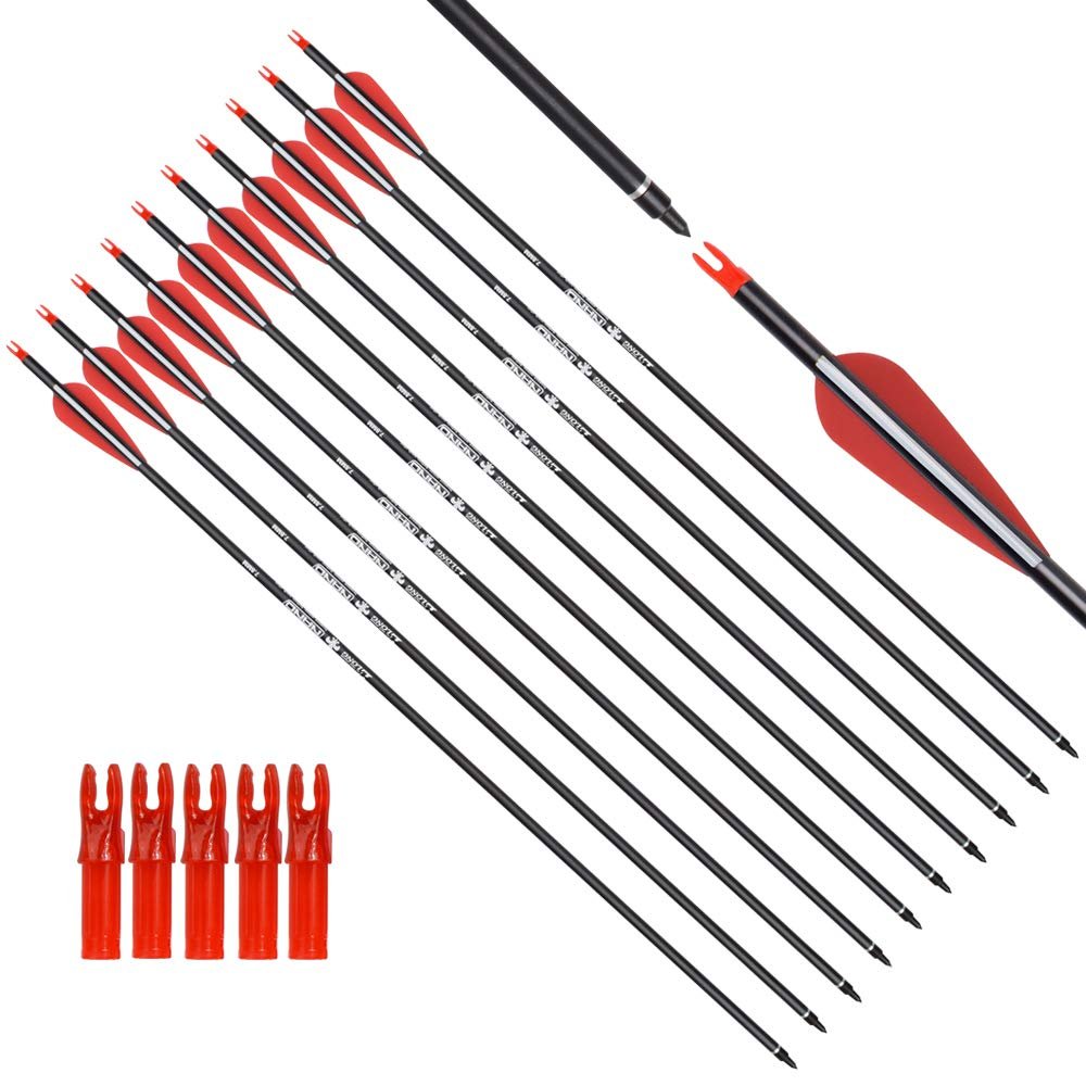 Archery Carbon Arrow Hunting Target Practice Arrows 26 Inch with Removable Tips for Compound & Recurve Bow 500 Spine 12PCS