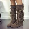 Bcshiye Women's Knee High Boot,Suede Warm Wedge Long Boots Slouchy Knee High Boots Casual Mid Calf Combat Riding Boots view 2