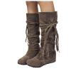 Bcshiye Women's Knee High Boot,Suede Warm Wedge Long Boots Slouchy Knee High Boots Casual Mid Calf Combat Riding Boots