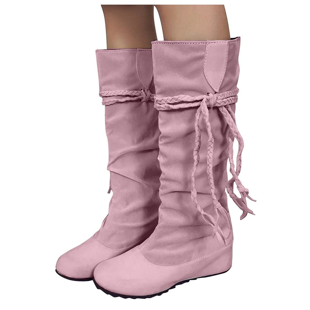 Bcshiye Women's Knee High Boot,Suede Warm Wedge Long Boots Slouchy Knee High Boots Casual Mid Calf Combat Riding Boots
