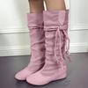 Bcshiye Women's Knee High Boot,Suede Warm Wedge Long Boots Slouchy Knee High Boots Casual Mid Calf Combat Riding Boots view 3