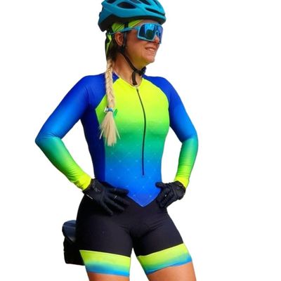 CYTSH Cycling Suit Team Triathlon Suit Womens Jersey Cycling Skinsuit Summer Bicycle Set Long Sleeve Bodysuit GEL Pad (Color : D, Size : Medium)