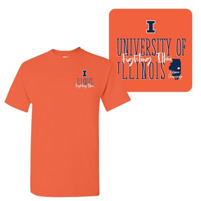 AS1344 - Illinois Fighting Illini Tall Type Tag T Shirt - Medium - Orange