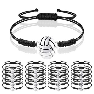 20 Pcs Volleyball Bracelet Sports Charm Bracelet Adjustable Volleyball Charm Bracelet Volleyball Jewelry Braided Rope Bracelet with Charm, Volleyball Gifts for Girl Boy Women Men Teens Team Player Friendship(Black)