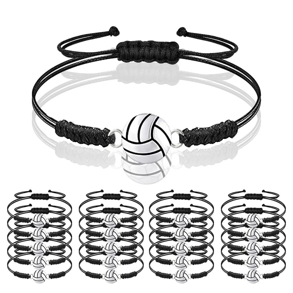 20 Pcs Volleyball Bracelet Sports Charm Bracelet Adjustable Volleyball Charm Bracelet Volleyball Jewelry Braided Rope Bracelet with Charm, Volleyball Gifts for Girl Boy Women Men Teens Team Player Friendship(Black)