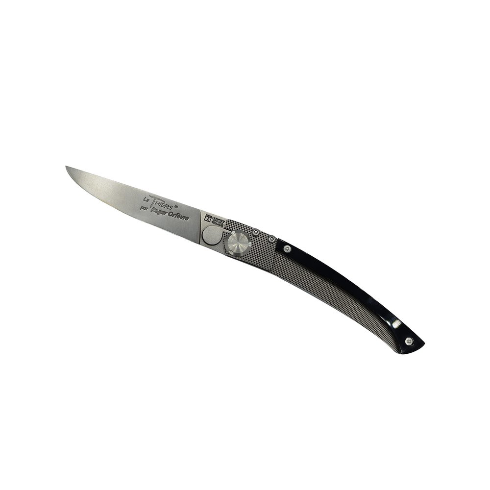 ROGER ORFEVRE Le Thiers Made In France Stainless Steel Folding Pocket Knife With K-Lock, 3-in (7.6cm), Corian Handle (Black)