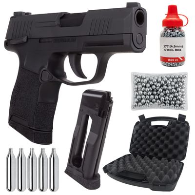 Sg Sauer P365 .177 Cal CO2 BB Blowback Air Pistol with Wearable4U 1600x BBS and 5xCO2 Tanks and Hard Case and Extra Mag Bundle