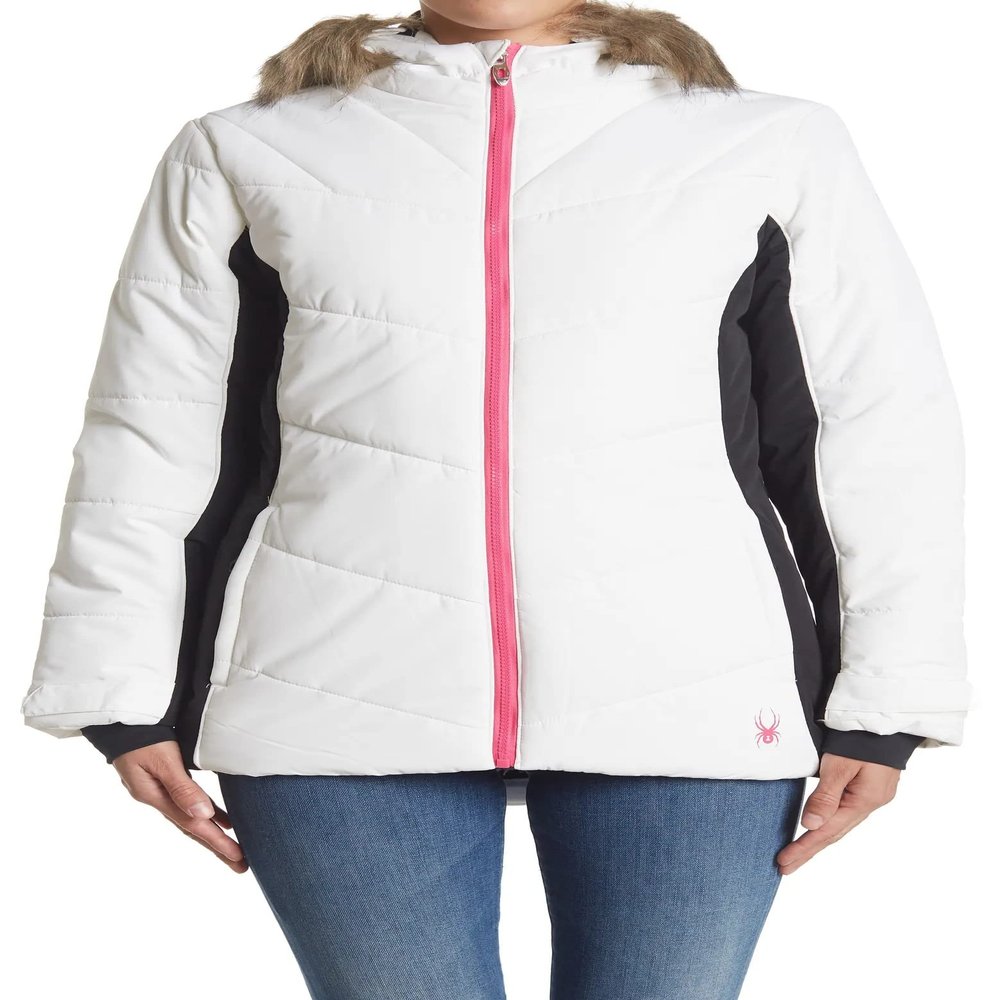 Spyder Women's Wren Faux Fur Hooded Full Zip Jacket, White Medium
