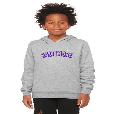 Daxton Youth Unisex Pullover Cities States Hoodie Mid-Weight Fleece Sweater - Baltimore Heather Gray Purple, S