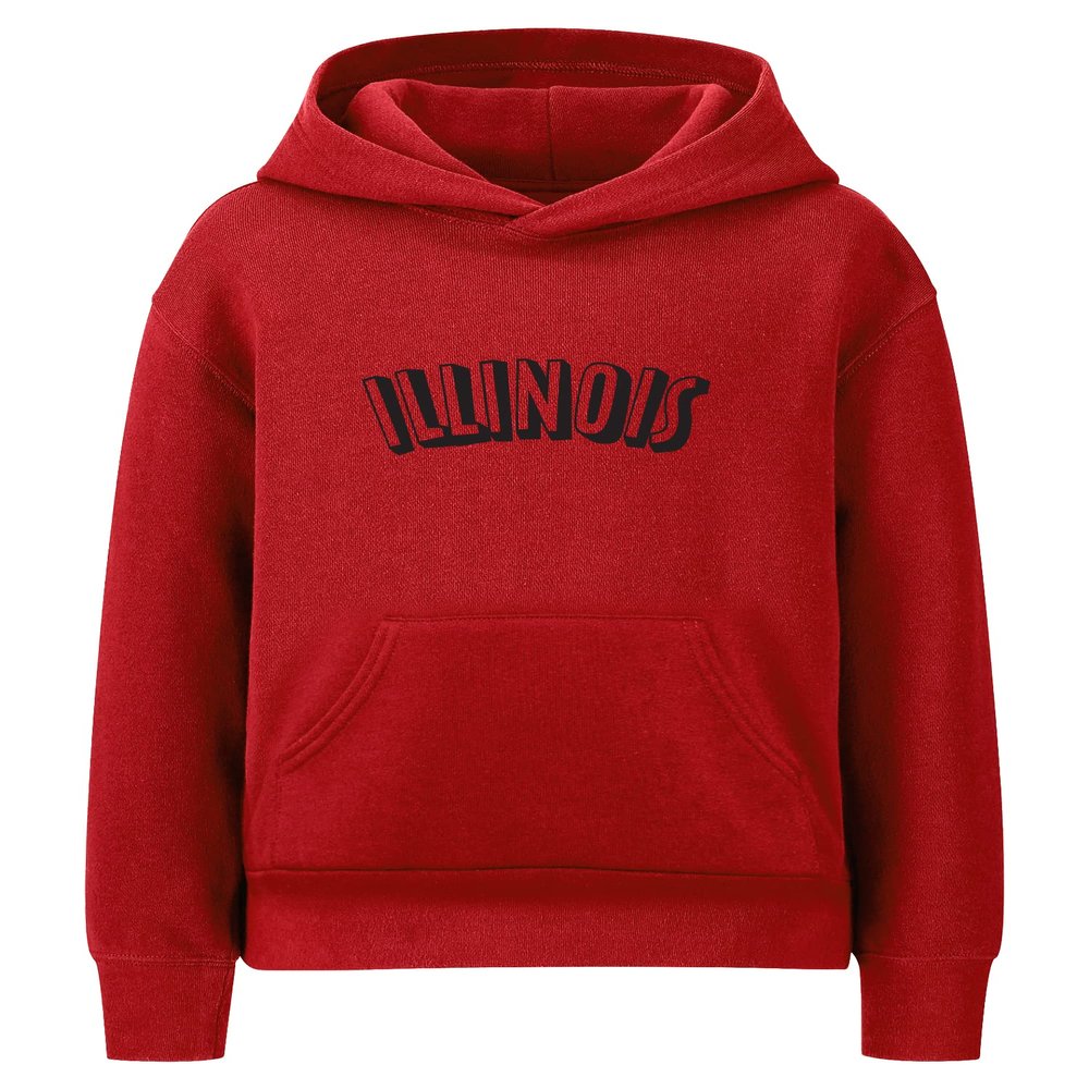 Daxton Youth Unisex Pullover Cities States Hoodie Mid-Weight Fleece Sweater - Illinois Red Black, XS