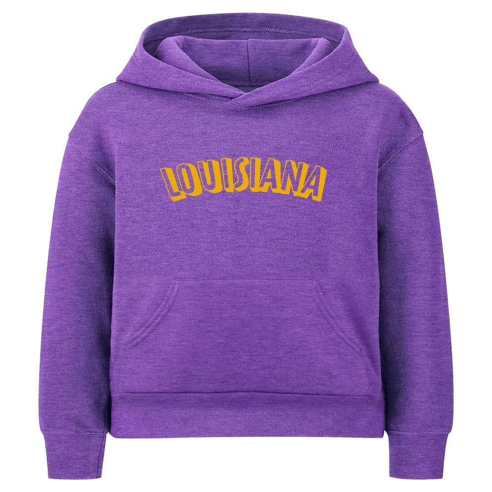 Daxton Youth Unisex Pullover Cities States Hoodie Mid-Weight Fleece Sweater - Lousiana Heather Purple Gold, S
