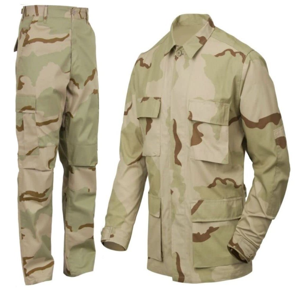 DLP Tactical BDU Combat Pants and Jacket Set  Desert Camo  Large  Ripstop Poly/Cotton  Slanted Raid Pockets  Reinforced Knees and Elbows  Lightweight Tactical Uniform