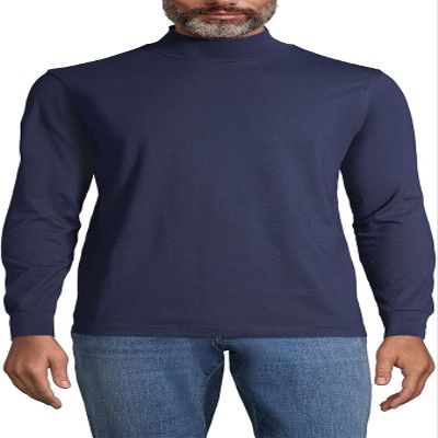 Lands' End Mens Long Sleeve Super-T Mockneck Radiant Navy Big 4XL