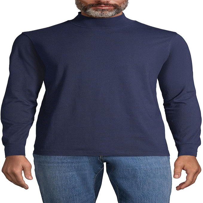 Lands' End Mens Long Sleeve Super-T Mockneck Radiant Navy Big 4XL