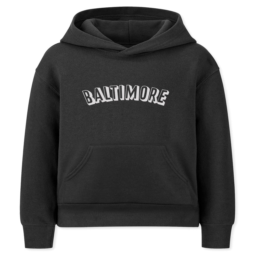 Daxton Youth Unisex Pullover Cities States Hoodie Mid-Weight Fleece Sweater - Baltimore Black White, S