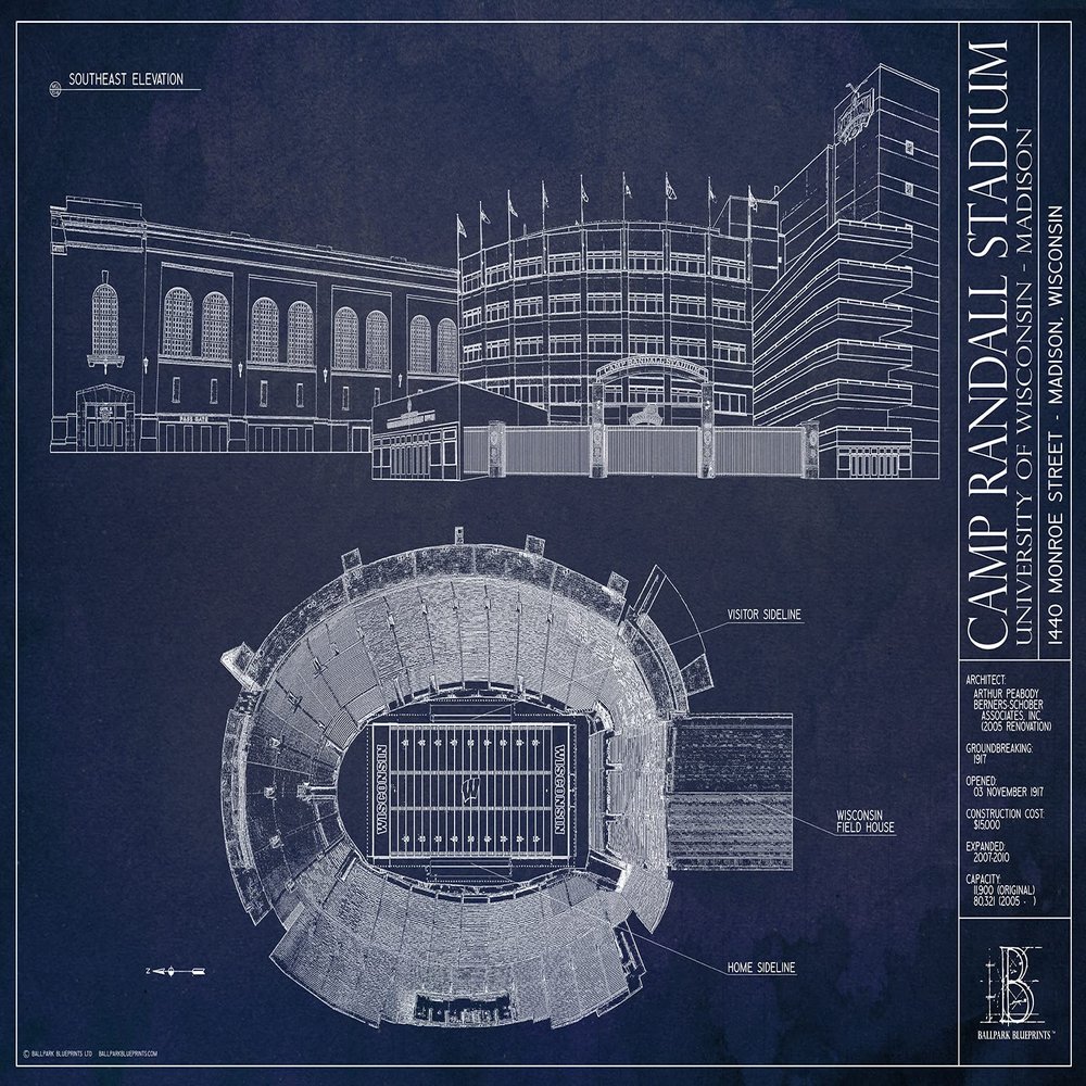 Ballpark Blueprints Camp Randall Blueprint Style Print