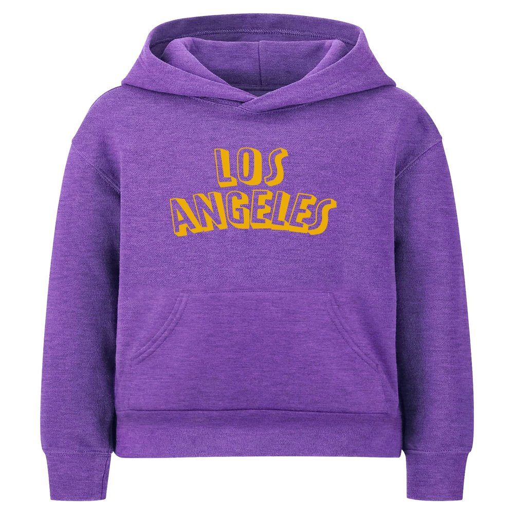 Daxton Youth Unisex Pullover Cities States Hoodie Mid-Weight Fleece Sweater - Los Angeles Heather Purple Gold, M