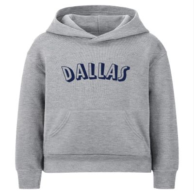 Daxton Youth Unisex Pullover Cities States Hoodie Mid-Weight Fleece Sweater - Dallas Heather Gray Navy, XL