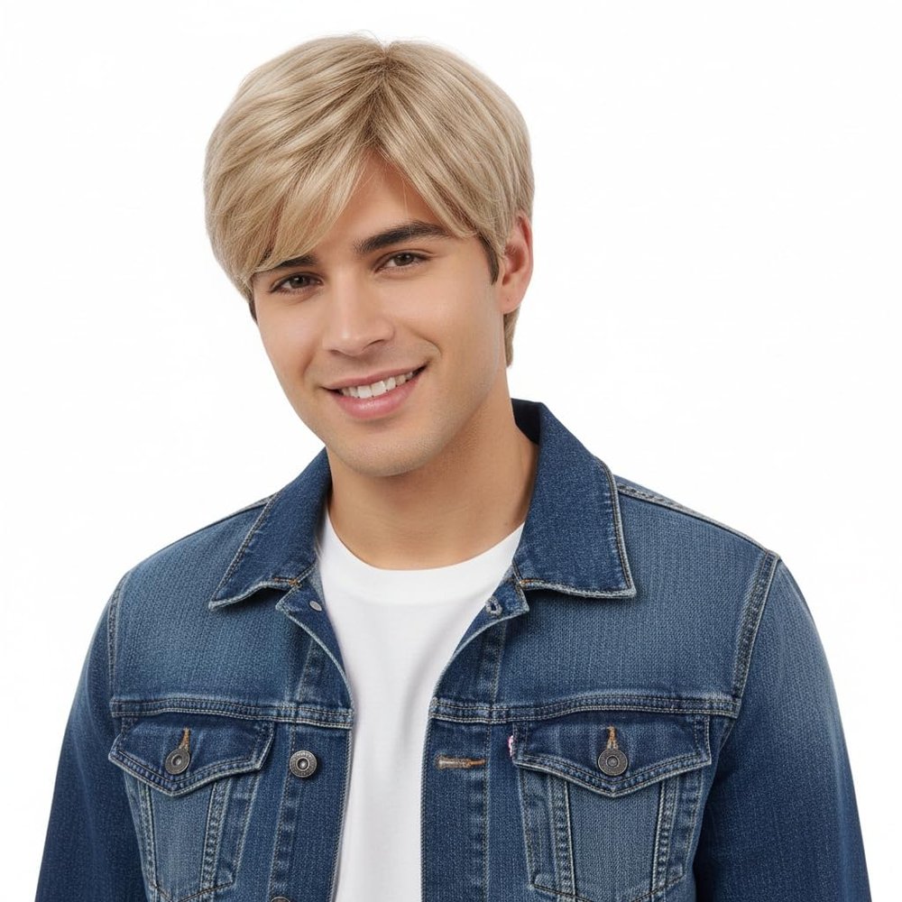 H&Bwig Short Ombre Blonde Mens Wigs Straight Layer Wigs for Men Natural Synthetic Hair Wig for Man Men Guy Cosplay Anime Party Costume Anime Men's Wig