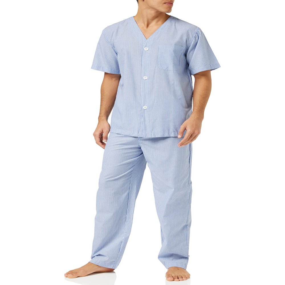 Fruit of the Loom Men's Broadcloth Short Sleeve Top and Long Pants Pajama Set, Blue Stripe, 5X