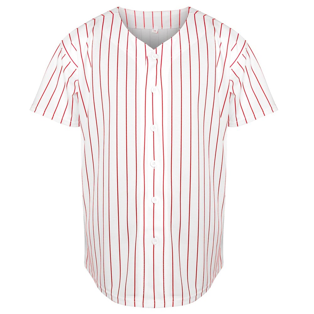 Phoneutrix Blank Plain Hip Hop Hipster Baseball Jersey Button Down Shirts Sports Uniforms Men Women Jersey (Stripe-red, Small)
