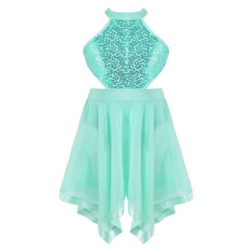 easyforever Kids Girls Spaghetti Straps Bowknot Criss Cross Back Lyrical Ballet Dance Leotard Dress Workout Tutu Skirt Mint Green Hollow Back 10 Years