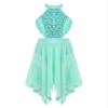 easyforever Kids Girls Spaghetti Straps Bowknot Criss Cross Back Lyrical Ballet Dance Leotard Dress Workout Tutu Skirt Mint Green Hollow Back 10 Years view 1
