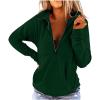 Womens Sweatshirt Zip up Long Sleeve V Neck Patchwork Pullover Tops Fall Winter Solid Comfortable Casual Blouses Green view 1