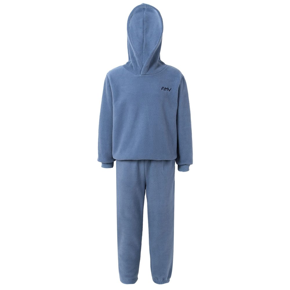 JanJean Kids Boys Girls Thicken Polar Fleece Clothes Set Long Sleeve Hoodies with Pants 2Pcs Solid Color Tracksuit Light Blue 5-6 Years