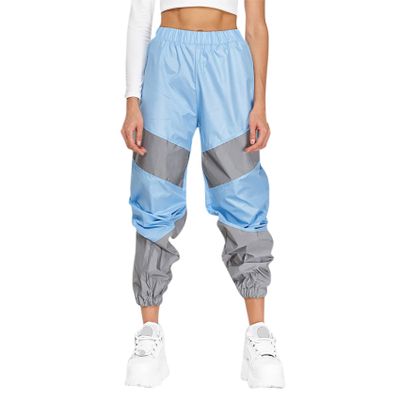 ANKOMINA Women's Rave Reflective Pants with Pocket Sport Joggers Pants Track Trouser Sweatpants Party Festival Club Outfit Blue