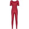 Alvivi Women's Backless Short Sleeve Shiny Metallic Full Body Jumpsuit Skinny Tight Bodysuit Burgundy Large view 1