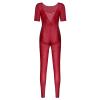 Alvivi Women's Backless Short Sleeve Shiny Metallic Full Body Jumpsuit Skinny Tight Bodysuit Burgundy Large view 2