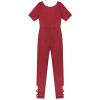 Alvivi Women's Backless Short Sleeve Shiny Metallic Full Body Jumpsuit Skinny Tight Bodysuit Burgundy Large view 3