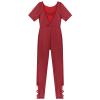 Alvivi Women's Backless Short Sleeve Shiny Metallic Full Body Jumpsuit Skinny Tight Bodysuit Burgundy Large view 4