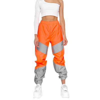 ANKOMINA Women's Rave Reflective Pants with Pocket Sport Joggers Pants Track Trouser Sweatpants Party Festival Club Outfit Orange