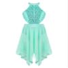 Aislor Kids Big Girls Mesh Splice Criss-Cross Back Gymnastics Leotard Dress Lyrical Dance Costume Mint Green Hollow 12 Years view 1