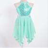 Aislor Kids Big Girls Mesh Splice Criss-Cross Back Gymnastics Leotard Dress Lyrical Dance Costume Mint Green Hollow 12 Years view 4