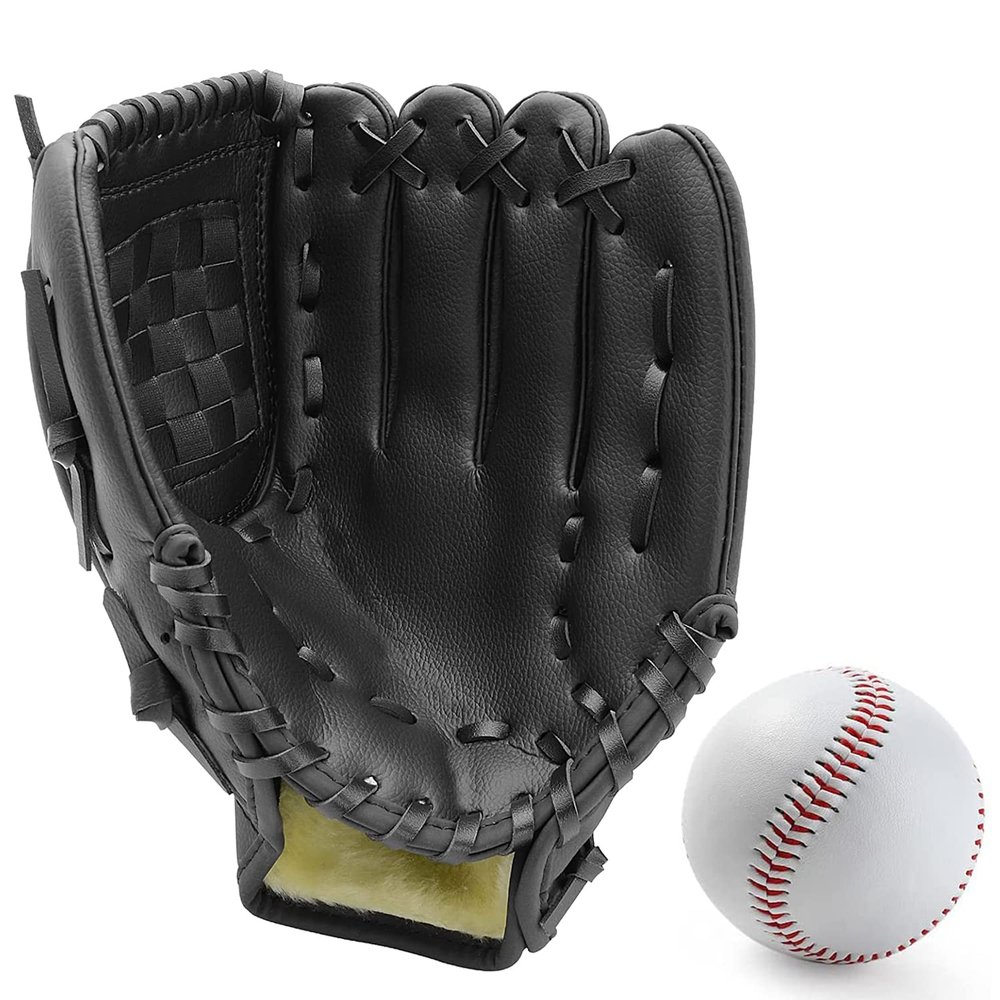 Baseball Glove,Baseball Softball Mitt with Ball for Kids Youth Adults Training and Beginner,Right Hand Throw,Left Hand Glove (Black, 12.5in)